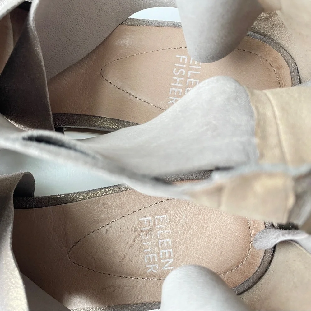 Eileen Fisher Metallic Sport Suede Criss Cross Banded Wedge Platform Sandals 7 - Picture 10 of 13